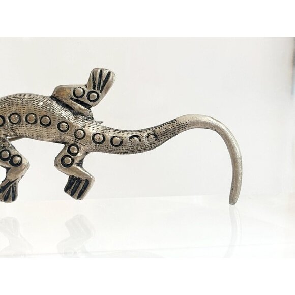 Lizard Figural Textured Large Peruvian Made Sterling Silver Vintage Brooch - Picture 6 of 9